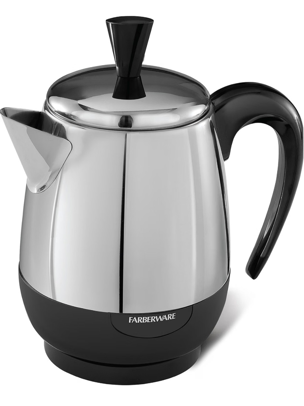 Farberware Silver Stainless Steel Electric Kettle with Black Handle & Base
